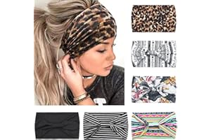 6 Pezzi Fasce Per Capelli Donna,Kavya Larga Fascia Capelli Elastici Stampa Leopardata Boho Alla Moda Stampa Floreale Accessori Capelli Per Lavoro Quotidiano Yoga(D)