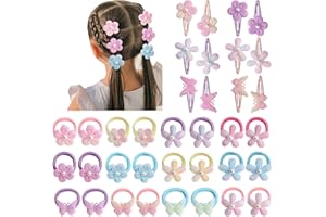 DRESHOW Haarschmuck für Kleinkinder Haarspangen Schmetterling und Blumen mit Elastische Pferdeschwanzhalter Baby Haargummis Mädchen Kleinkinder