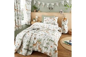 Happy Linen Company Niñas Niños Niños Selva Safari Animales Marfil Individual Reversible Suave Fácil Cuidado Ropa De Cama Funda Nórdica Edredón Juego De Cama con Funda De Almohada