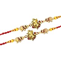 Urvi Creations Set Of 2 Gold Plated Ganpati Rakhi Wristband Bracelet Rakhi For Brother Bhaiya Bhai Bhabhi Kids