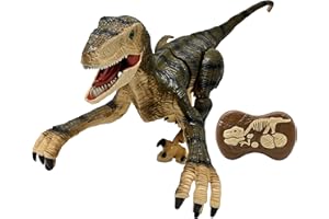 Lexibook, RC Raptor Control, Dinosaure réaliste, Mouvements articulés, Rugissements, Effets Lumineux, Rechargeable, télécommande fossile Incluse, DINO01