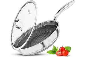 INTIGNIS® Premium Frying Pan with Lid – 30cm/ 12 Inches – Non-Stick | Scratch Resistant | Extra Deep Large | Chemical Free | Stainless Steel Skillet | Honey Comb Hybrid Pan