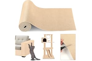 GROFIS 200cmx40cm Alfombra Rascador para Gatos, Autoadhesivo Protector Sofa Gatos Arañazo, DIY Recortable Rascador Sofa Gatos, Tapete Rascador para Gatos para Pared, Esquina y Sofá, Caqui