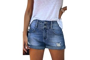 Roskiky Jeans corti da donna stretch strappato orlo arrotolato lavaggio jeans pantaloncini