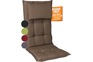 gardisun Gartenstuhlauflagen Hochlehner mit Kopfteil I Extra Dicke Sitzauflagen I Made in Europe I Ideale Polsterauflagen für Hochlehner I Auflagen mit extra hoher Lichtechtheit I 1er Set I Taupe