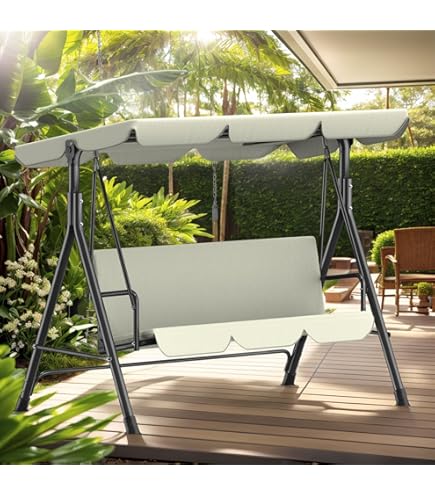 Produktbild von Hollywoodschaukel 3-Sitzer Mit Sonnendach – Bis 200 Kg, Wetterfest, Für Garten & Terrasse