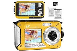 LEOLAMVAED 4K Macchina Fotografica Subacquea Con Scheda Micro SD da 64 GB - Fotocamera Subacquea 48 MP Con Autofocus E Doppio Schermo - 3 Metri Fotocamera Subacquea Digitale (2 Batterie Incluse)