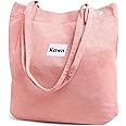 Kawn® Women Corduroy Tote Bag Canvas Shoulder Purse Reusable Shopping Bag Grocery Bag Large Capacity Washable Handbag Girls Shoulder Bag with Inner Pocket For Daily Use Work Travel