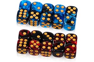 JIEYAO Parti med 20 polyedra D6-tärningar 16 mm i acryl Blå och röd Guldsiffror För rollspel, tärningspel, bordsspel