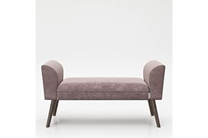Playboy 737201RQ - Banco de Terciopelo Revestido con Patas de Madera Maciza Estable, Cuarzo Rosa, 100 x 54 x 30 cm