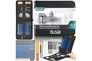 RAGI Zestaw Ołówków do Szkicowania 33 - Profesjonalne Ołówki do Rysowania - Ołówki węglowe i grafitowe - Prezent dla Dziecka- Dla Artystów i Amatorów - Piórnik Czarny, Etui