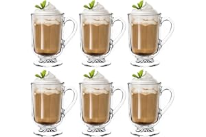 KADAX Bicchieri da Caffè in Vetro Trasparente, Tazze Eleganti con Manico e Piede per Cioccolata Calda, Cappuccino e Irish Coffee (Set di 6, 300 ml)
