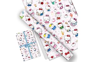 Bonamana 5 hojas de papel de regalo de Hello Kitty de 51 x 75 cm, papel de estraza duradero, diseño de Hello Kitty, para fiestas de cumpleaños infantiles, fiestas, decoración festiva (cuadros dulces)