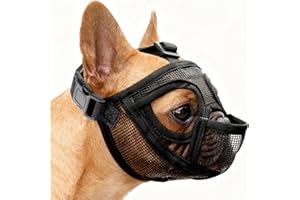 UNIKEEN Museliere Bouledogue Francais, Réglable Muselière Chien Respirant Masque Plate Museliere Petit Chiens Court Anti Morsure Mastication Léchage pour Shih Tzu Et Carlin, 5,4–12,2 Kg(S)