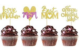 Blumomon 36 confezioni di glitter Happy Mothers Day Cupcake Topper Mom Cupcake Picks Decorazioni per Torta Festa della Mamma Cupcake