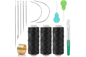 Beayuer 96 Yards Waxed Thread Hand Sewing Kit with 7 Pcs Leather Repair Needles for Home Upholstery, Carpet, Leather, Canvas Repair and Sewing (7 Needles, 3 Threads, Black)