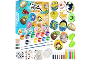 Dazhtu Kit Pittura di pietra per bambini, Bricolage Giocattoli di Pittura con 6 colle glitter e 6 fluorescente e 12 colori standard, Pittura brillano al buio, Creativi Regalo di compleanno 3-12 anni