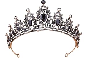 KOMIRO DUOC Corona barroca Tiara redonda retro gótico Rhinestone negro corona reina para boda, festival fiesta, joyería para el cabello para mujeres y adultos, Resina Aleación Resina