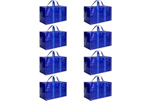HealSmart 8 Pack Large Moving Bags with Zippers & Handles, Moving Supplies with lids, Heavy Duty Totes for Space Saving, Fold Flat, Moving and Storing, Blue