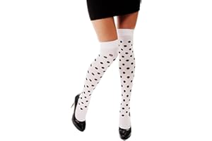 DRESSMEUP DRESS ME UP - W-058-White Karneval Fasching Strümpfe Overknees Damenstrümpfe weiß Schwarze Punkte Polka Dots Z173