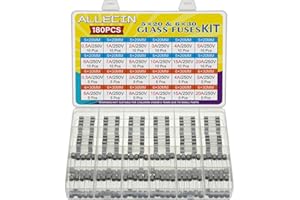 ALLECIN 24 Valores Kit Surtido de Fusibles de Vidrio de Fusión Rápida 250V F 0,5A 1A 2A 3A 4A 5A 6A 7A 8A 10A 15A 20A 5x20MM 6x30MM 0,5 1 2 3 4 5 6 7 8 10 15 20 A Fusible de Cristal Glass Fuse