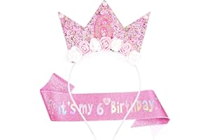CHAUSA 3 Pièces Echarpe Anniversaire Couronne Princesse Birthday Girl Couronne Princesse Enfant Diademe Enfant Decoration Anniversaire Fille Parfait pour FêTes D'Anniversaire DéCorations(4 5 6Ans)