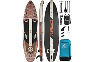 UPWELL Aufblasbares Stand Up Paddle Board 350/340/335/320cm mit SUP-Zubehör Inklusive Rucksack, Reparatursets, Rutschfestes Deck, Kajaksitz, Leine, 3 Flossen, Paddel und Handpumpe