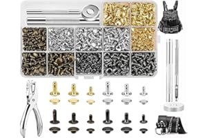 GUIDRE Leder Nieten Set,300 Set Metallniete Doppelkappe mit Nietenzange Lochzange Hohlnieten 12mm 8mm 6mm Nieten für Leder Nieten für Kleidung,mit 3 Werkzeug, für DIY Handwerk Reperatur Dekoration,4 Farben