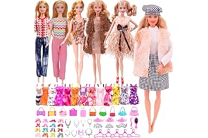 WANDERGO Doll Clothes and Accessories Compatible with Barbie Dolls, 59 PCS Include 2 Sets Winter Suits 4 Tops Pants 1 Fringed Skirt 1 Swimsuit 10 Suspender Skirt 20 Shoes 27 Accessories for 11.5 inch Dolls