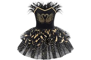 IMEKIS Mädchen Ballett Tanzkleid Ärmellose Prinzessin Schwan Ballerina Dancewear Gymnastik Trikot Tutu Glänzend Rüsche Tüll Rock Athletisch Kostüm