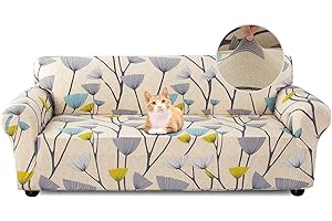 Jaotto Housse de Canapé Extensible 3 Place Couverture Canapé avec Accoudoirs Moderne Couvre Canapé Elastique Universelle Revêtement de Canapé Housse de Protection,Feuilles Beiges