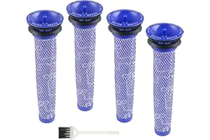 MXZONE Filter Replacements for Dyson Filter V6 V7 V8 DC58 DC59 Animal Absolute Cordless Vacuum Cleaner Parts, 4 Washable Pre Filters for Dyson Vacuum, Compare to Part#965661-01
