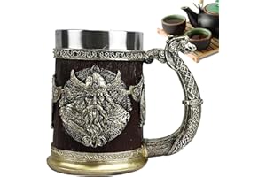 Moxeupon Tasse chope, tasse médiévale - Tasse fraîche à café Viking en acier inoxydable - Tonneau antique pour hommes, tasse tankard pour la décoration de fête, cadeau en bois, décor gothique