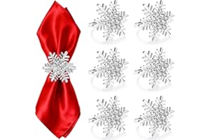 ZeeDix 6 Stück Silber Serviettenringe Weihnachten Schneeflocken - Serviettenringen für die Festtafel, Weihnachtsdeko, Hochzeit, Feiern, Bankett und Küche