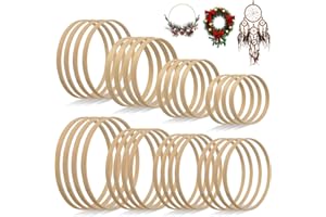QUOTRE 32 Pezzi Cerchi Bambu, 8 Taglie Cerchi in Legno di Bambù, Anelli in Legno Macramè 8/10/13/15/17/18/20/23cm, Per acchiappasogni DIY, decorazioni di ghirlande nuziali e artigianati per appendini murali