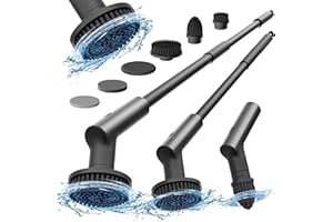 HOTO Cepillo Electrico Limpieza Hogar, Cepillo Limpieza Electrico con 6 Cepillos Reemplazables, 2 Velocidades, Mango Ajustable 90-120CM, IPX7 Resistente al Agua, para Baño, Cocina, Coche, Tina