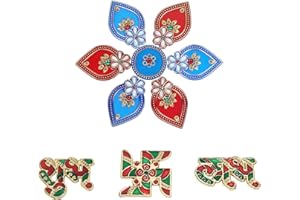 SWACRAFT Multicolor Acrylic Flower Rangoli Set with Shubh Labh Decorative Traditional Handmade Rangoli Sticker Indian Pooja Decor for Home Diwali Gift Wedding Décor Housewarming Gift - STB01