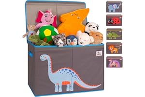 OLIVE & OSCAR OLIVE&OSCAR 80L Toy box, kids Toy Box Storage with Lid & Handles, Suitable for All Children, Boys, Girls,Toddlers, Blue dinosaur, L60cmW33cmH40cm