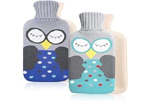 Bolsa de Agua Caliente con Funda,Goomp 2 Piezas 2L Bolsas Agua Caliente De Gran Capacidad Natural Goma Botellas para el Alivio del Dolor de Espalda,Cuello, y para Noches Acogedoras