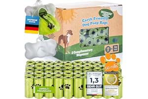 ALL PETS UNITED Sacs à crottes pour Chiens biologiques avec Distributeur compostables avec Distributeur de 100% biodégradables avec Support de Laisse (750 Sacs: 20 Rouleaux + 2 Distributeur)