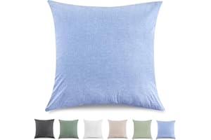TOCOMOA Federe Cuscino Letto 40x40 cm Set Da 2, Copricuscino Letto Cotone Lavato Al 100%, Aspetto Lino E Federa Traspirante Azzurro Con Cerniera