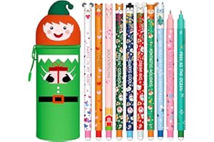 ZAPPELSTIFT Trousse 2-in-1-Silicone - Noël stylos à encre gel effaçables, Kawaii, Fermeture Eclair en Silicone, Pochette de Stylo, stylo 0,7 mm (Elfe + 10 stylos effaçables)