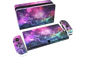 PlayVital Skin Sticker für Nintendo Switch OLED Modell,Aufkleber Sticker Decal Folie Abziehbild Faceplates Klebefolie für Switch OLED Konsole&Joy Con&Dock&Grip(Leuchtende Galaxie)
