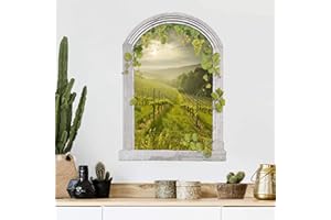 Bilderwelten Adesivo murale Mediterraneo 160x120cm Finestra su vigneto Soleggiato