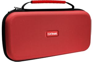 GXTrust 1251RB Tasche für Nintendo Switch 2, Switch Hülle mit Stoßfeste Design, Tragegriff, Aufbewahrung für 4 Joy-Con, Schutzhülle mit Tasche für Handgelenksriemen und 12 Spiele, Rot / Blau