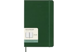 Moleskine Agenda Hebdomadaire avec Espace pour des Notes 12 Mois 2024, Agenda 2024, Format Large 13x21, Couverture Rigide et Fermeture Elastique, Couleur Vert Myrte