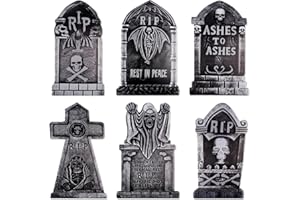Larber 6 Pezzi Tombe Halloween Decorative, 42 cm Lapide Halloween Giardino con Scheletro Pipistrelli Teschio,Tomba Finta Halloween per Halloween Decorazioni Horror