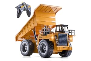 Top Race Télécommande Digger Dump Truck Entièrement Fonctionnel RC Tracteur Télécommande Tracteur 5 Canaux Digger Jouets avec Lumières et Son Construction Dump Truck pour Garçons et Filles
