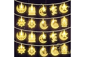 ‎ETOPGO Etopgo Ramadan Lichterkette, 3M20 LED Ramadan Deko Stern Mond Lichterkette mit timer, Ramadan Eid Mubarak Dekoration Lichterkette Batterie für Muslim Ramadan Partys und Eid Partys