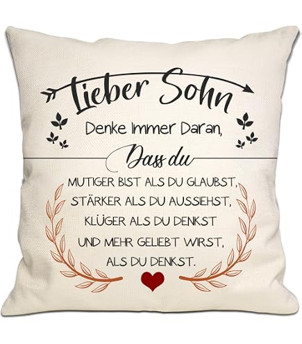 Farbwuselei Kissen mit Spruch Mein Sohn Vergiss Niemals Du bist mutiger als du glaubst In Liebe Mama Kissenhülle Inlay Kissenbezug Geschenk BLAU